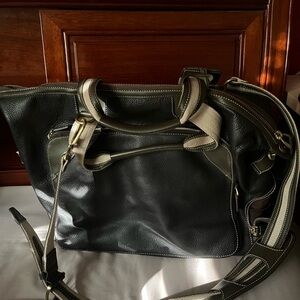 Cole Haan Vintage Dark Brown Leather Duffle Bag, 19x8x12in
